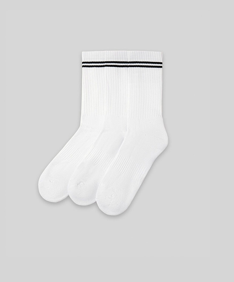 Monsieur Chaussette Çizgili Unicolor Havlu Çorap 3lü Paket