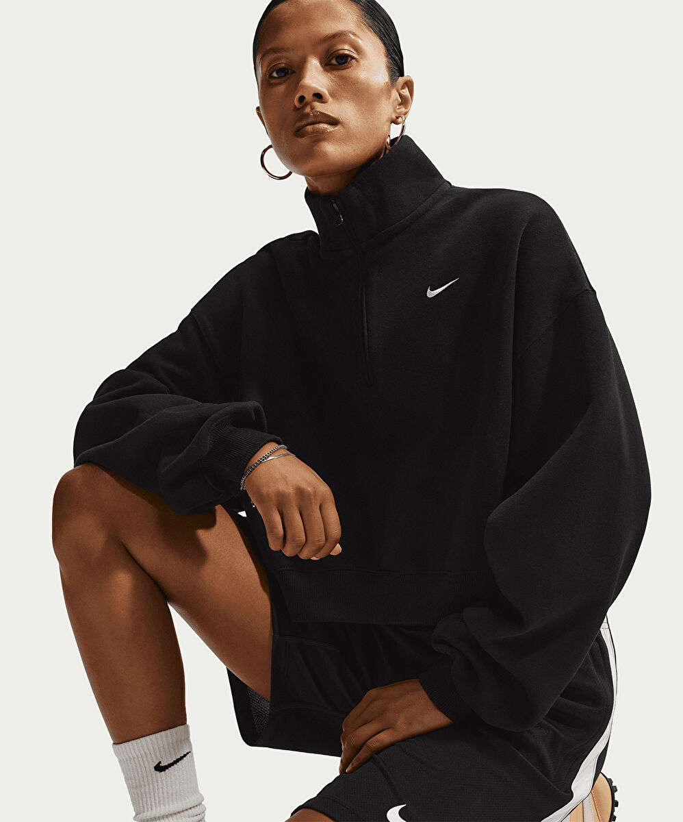 Nike Studio Fleece Oversized 1/4-Zip Cropped Top